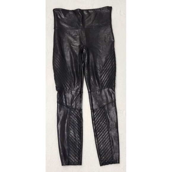 Spanx Motto Style Faux Leather Leggings in Black Size Medium Petite - Picture 3 of 7